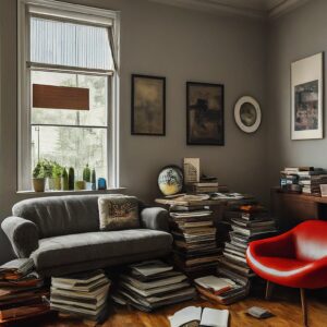 A cluttered living room